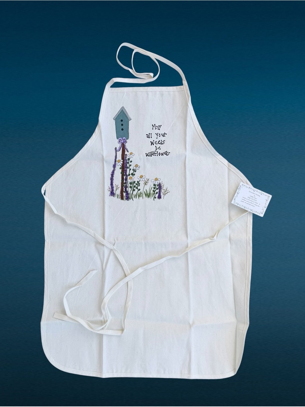 Canvas Hand-Painted Wildflower and Birdhouse Motif Apron